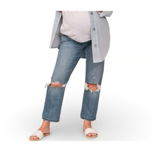 NEW Abercrombie The Ankle Straight Maternity Band Distressed Jeans Size 2 Long - Picture 1 of 9